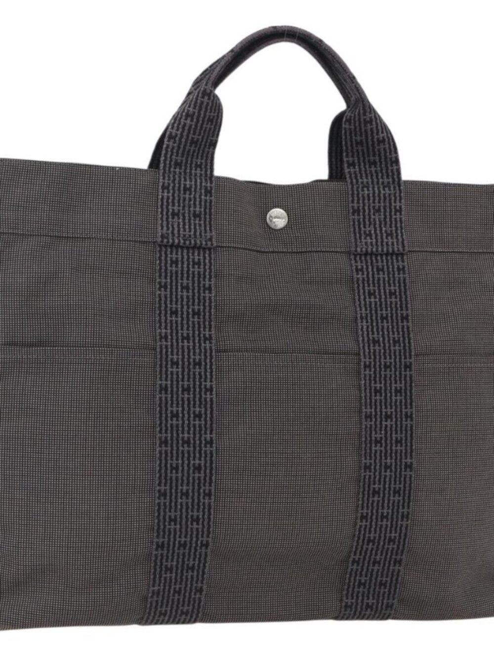 HERMES Her Line Tote MM Hand Bag Canvas Gray Silver Auth 172058